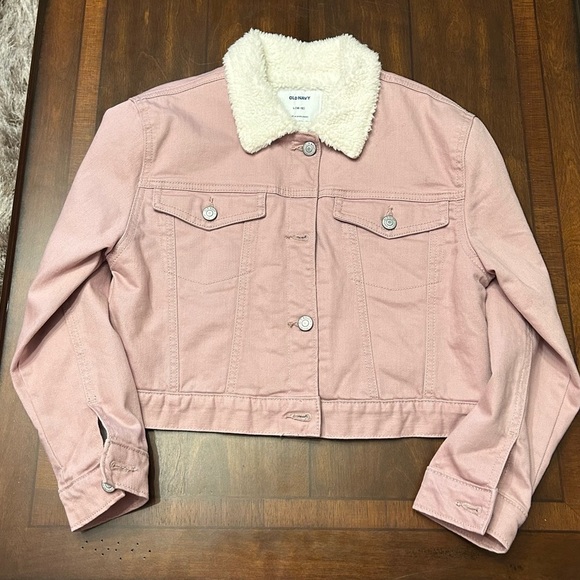 Old Navy Light Pink Sherpa-Collar Denim Jacket - Picture 1 of 4